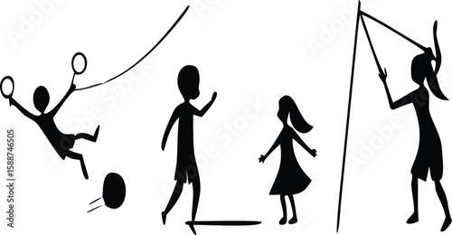 Children playing with toys and sports equipment vector