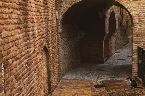 Fototapeta Naklejka Na Ścianę i Meble -  The traditional narrow medieval streets in Corinaldo, considered one of the most beautiful in Italy