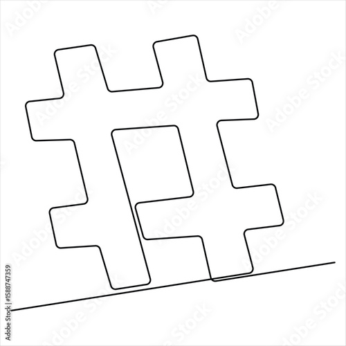 One line drawing of Hashtag symbol minimalist continuous line art vector for social media and digital content