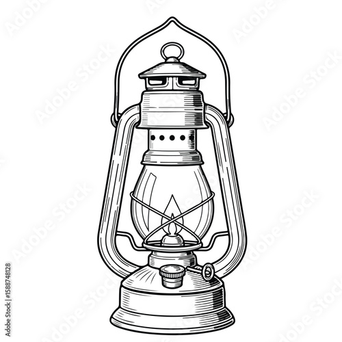 A Vintage Kerosene Lantern Illustration a Hand Drawn Antique Oil Lamp Sketch in Black and White on White Background