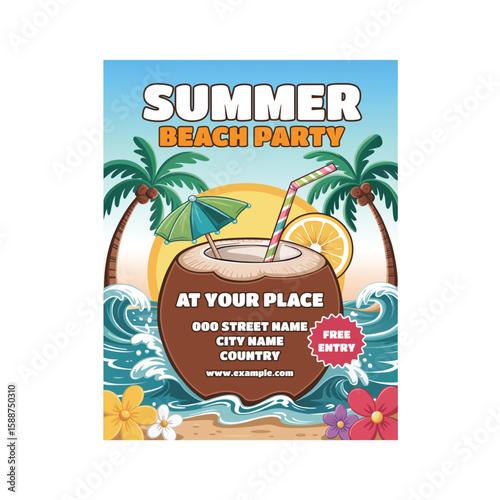 Summer beach party flyer poster template design