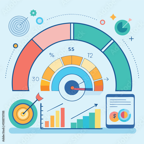 Abstract visual depiction of data analysis and business performance with sales target and progress tracking concepts.