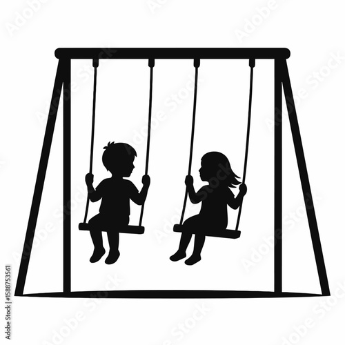Children on Swings Silhouette Illustration