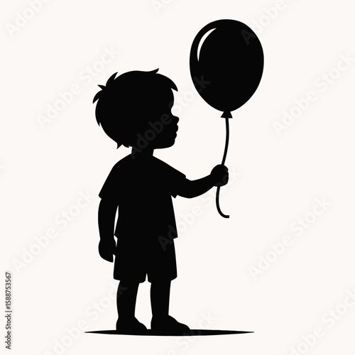 Child Silhouette Holding Balloon, Playful, Joyful, Childhood