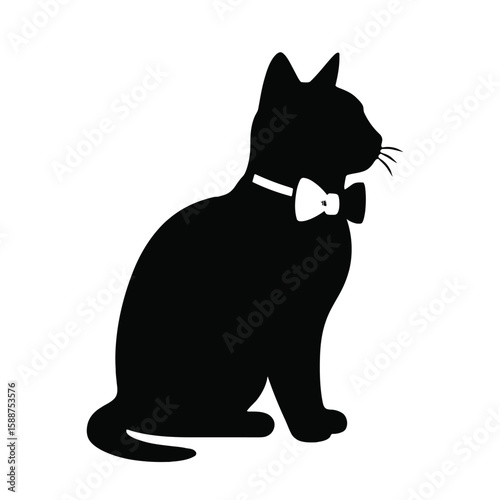 Elegant Cat Silhouette with Bow Tie Design
