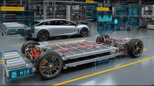 In this automotive setting, discover the innovative design of a lithium battery system within an electric vehicle platform