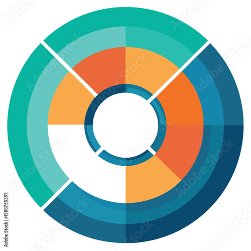 Colorful layered abstract donut chart diagram representing various data points and statistical information display