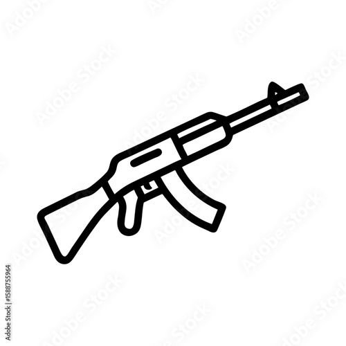 AK47 Rifle Outline Icon, Military Weapon Vector Illustration