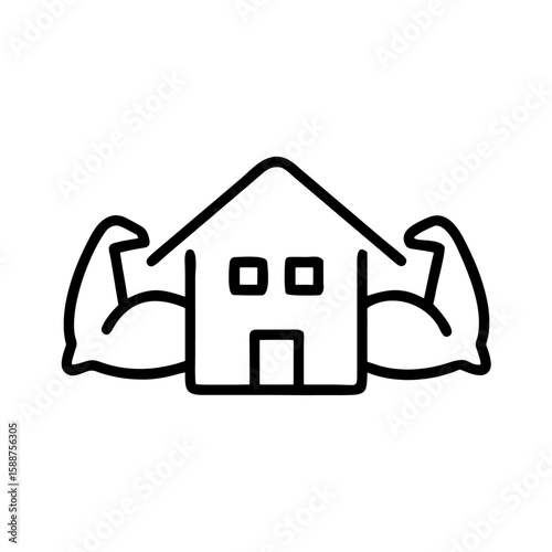 Strong House Outline Icon, Firm Structure Building Vector