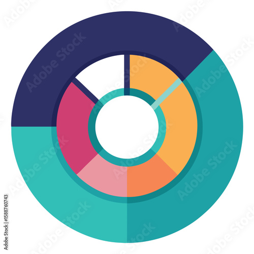 Modern and colorful radar charts or donut charts representing data and information for business and financial analysis