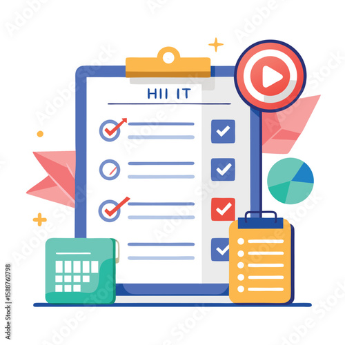 Modern colorful flat design of a checklist with sales target tracking and progress illustrated with graphics