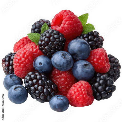 Mixed berries isolated on transparent background