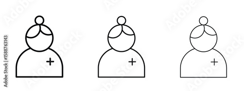 Woman Doctor icon thin line symbol on white background, editable stroke vector illustration