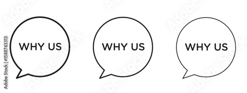 Why us icon thin line symbol on white background, editable stroke vector illustration