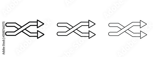 Shuffle icon thin line symbol on white background, editable stroke vector illustration