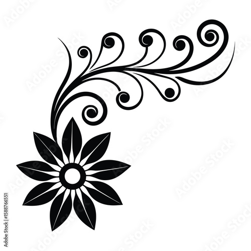 Elegant Black Floral Design Element Corner
