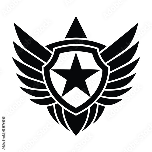 Black Winged Shield Star Logo Design Emblem