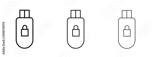 Pendrive security icon thin line symbol on white background, editable stroke vector illustration
