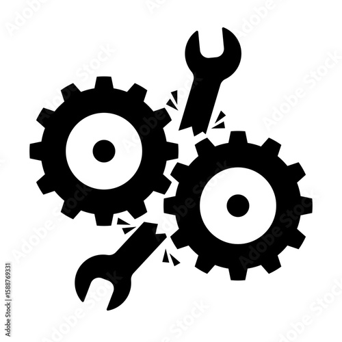 Broken Machine Mechanism Spanner in the works concept - Vector illustration Black silhouette Icon