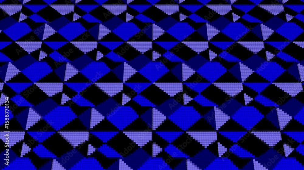 Dynamic blue and black pixelated geometric pattern abstract background loop 