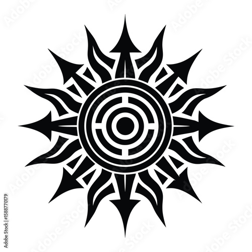 Tribal Sun Tattoo Design Black Ink Art