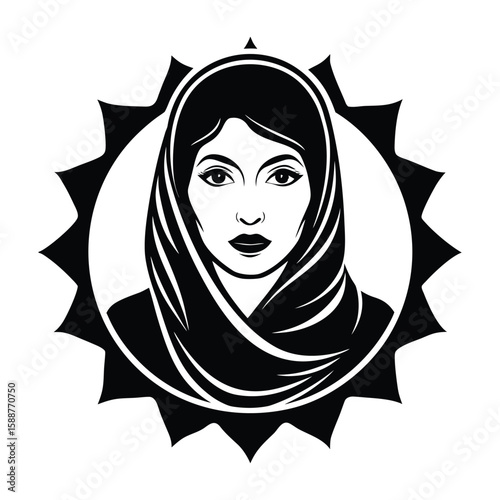 Elegant Woman in Headscarf Black and White Portrait