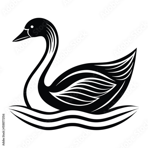 Elegant Black Swan Water Bird Graphic Design