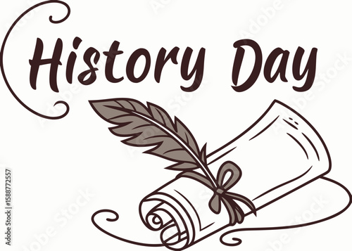 History day celebration with a quill pen and scroll illustration