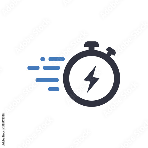 A minimalist vector icon of a fast timer with lightning bolt