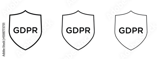 GDPR shield icon thin line symbol on white background, editable stroke vector illustration