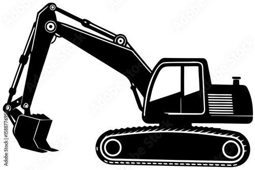 A construction excavator with a shovel, a heavy industrial digging machine 