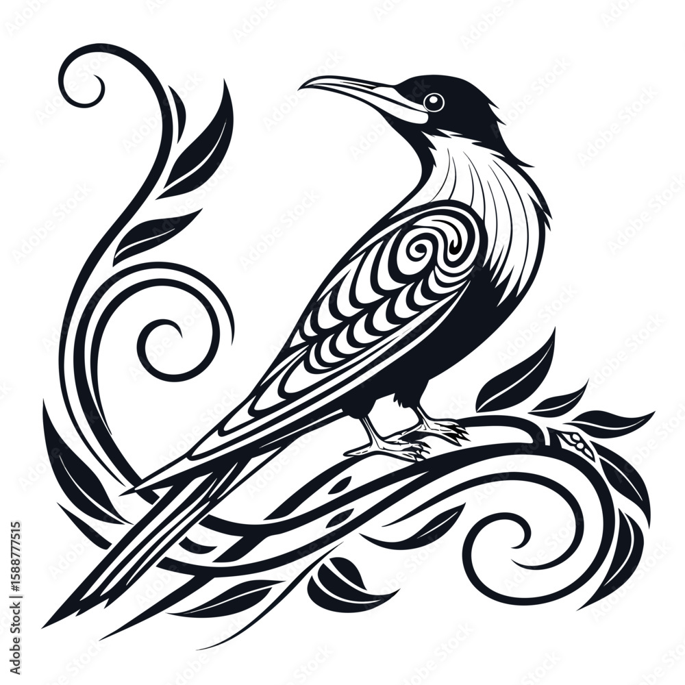 Naklejka premium A bird perched on a decorative branch