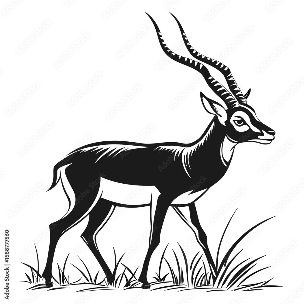 Artistic illustration of a sable antelope in a grassy field