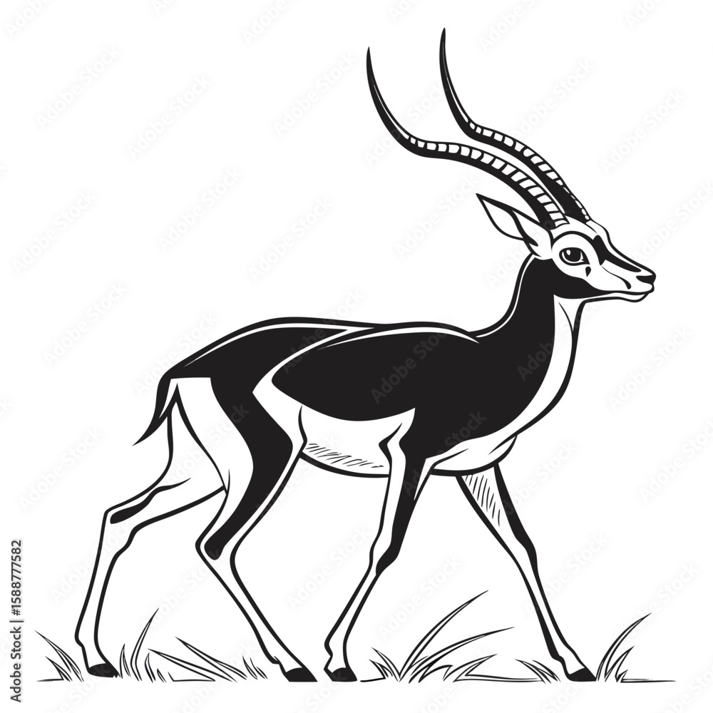 Stylized graphic of a sable antelope in a natural setting