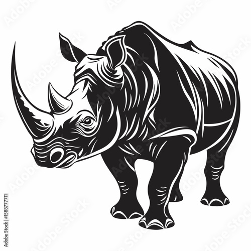Stylized black rhinoceros illustration on a white background
