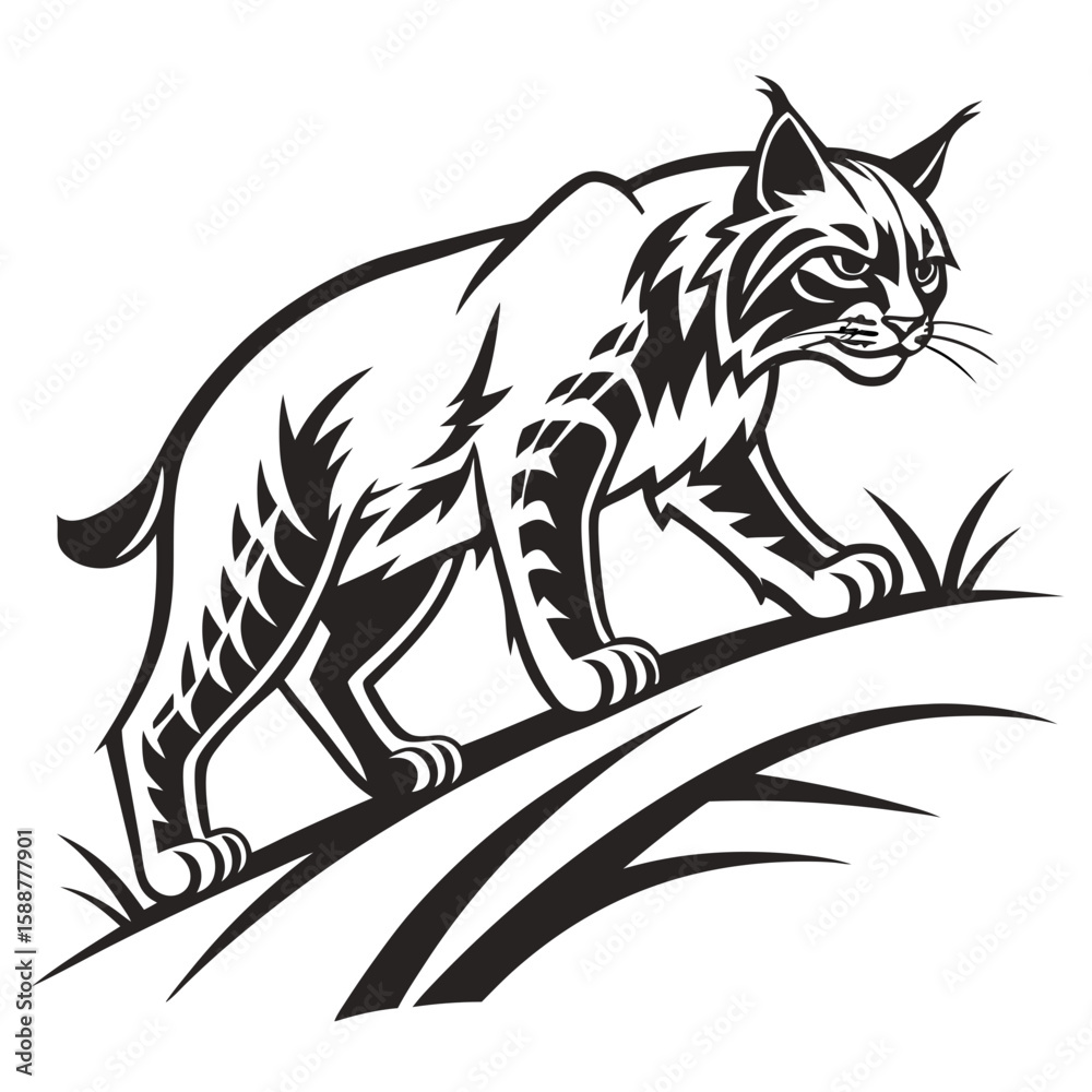 Fototapeta premium A lynx walks through grass looking alert