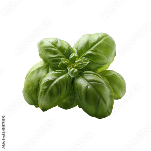Fresh basil leaves arranged beautifully against a white isolated background, perfect for culinary and herbal design projects.