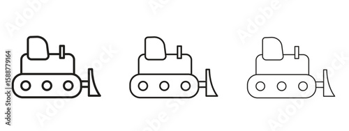 Bulldozer icon thin line symbol on white background, editable stroke vector illustration