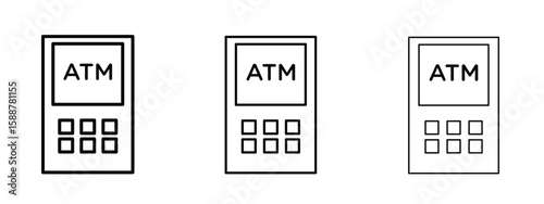 ATM machine icon thin line symbol on white background, editable stroke vector illustration