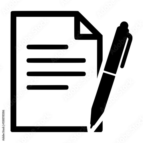 Paper document with pen representing legal writing, business approval, official registration, or documentation tasks