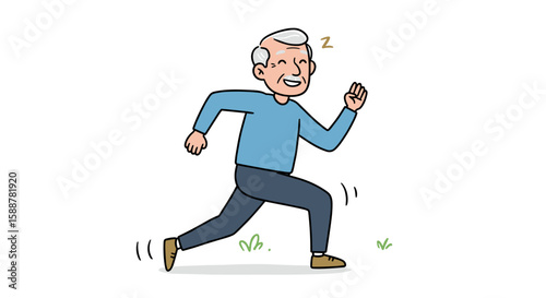 Active senior man jogging with a joyful expression in a nature setting  