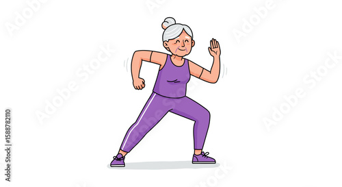 Active senior woman exercising with determination in fitness outfit  
