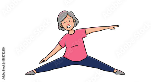 Active senior woman stretching in yoga pose during wellness retreat  