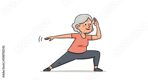 Active senior woman exercising in yoga pose, concept of wellness retreat  