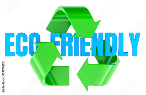 Eco Friendly concept with recycle symbol. 3D rendering isolated on transparent background