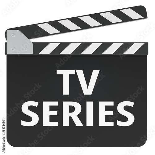 TV series concept with clapperboard. 3D rendering isolated on transparent background