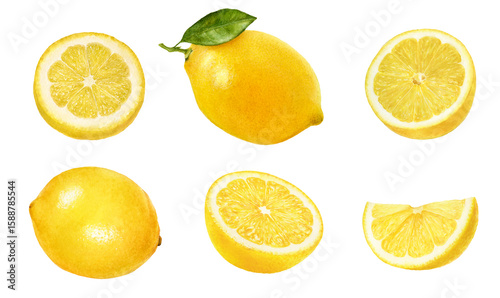 Wallpaper Mural Watercolor Realistic Lemon with Green Leaves Isolated on White Background Torontodigital.ca