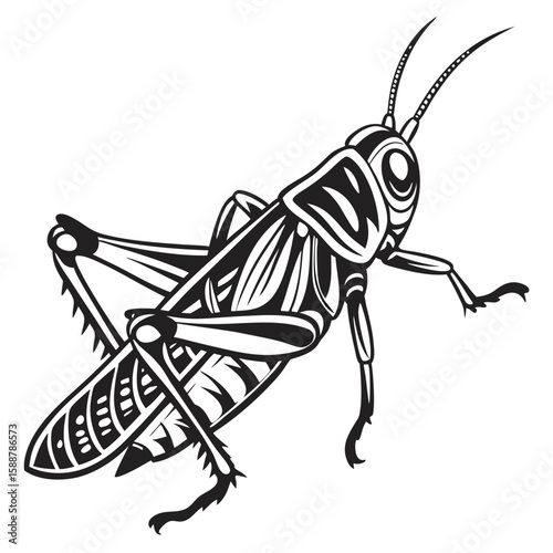 A detailed grasshopper rests on blades of grass