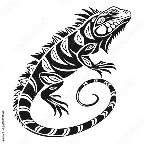Tribal iguana illustration with ornate patterns