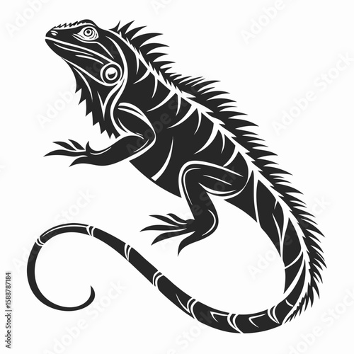 Stylized iguana silhouette with tribal design elements